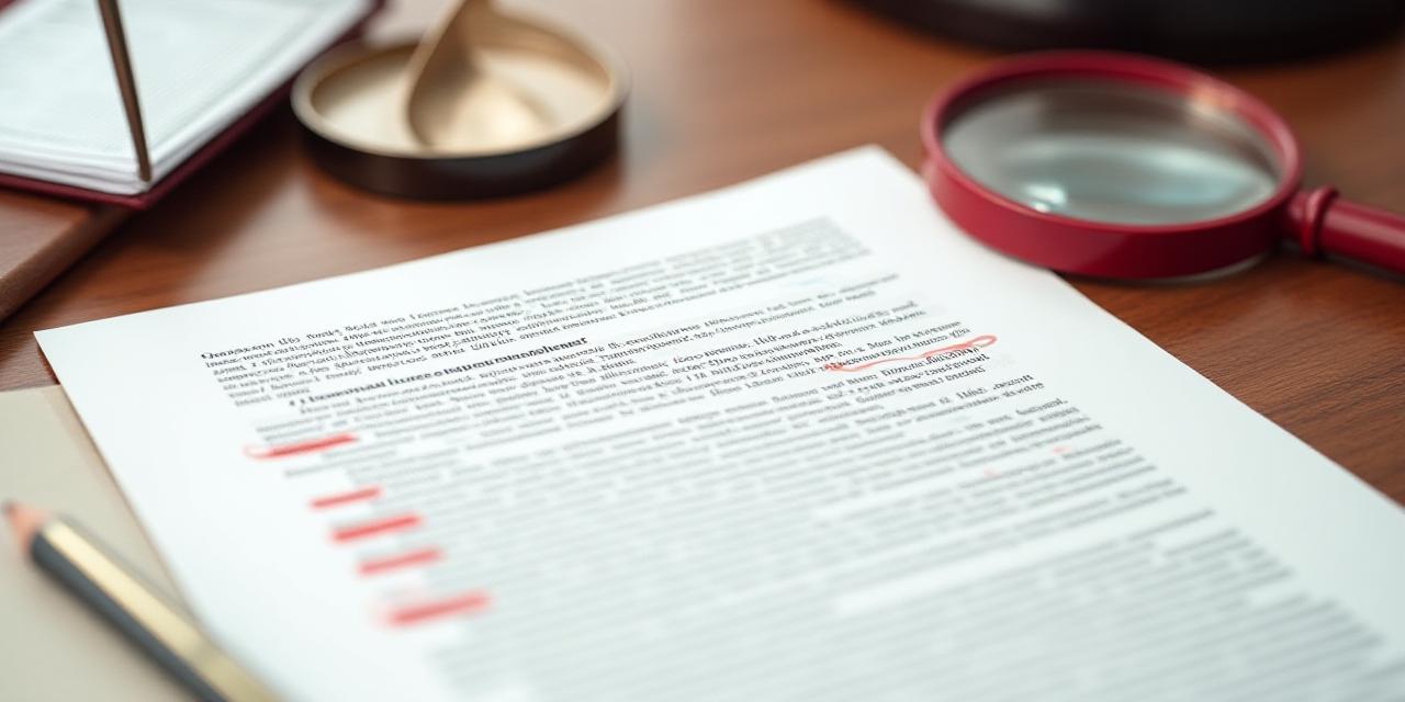Close up of a generic paper contract with red warning annotations